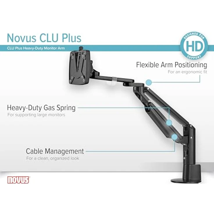 NOVUS Clu Plus C, Tischbefestigung Monitorständer für Monitore bis 101,6 cm (40 Zoll), ergonomisch verstellbar mit 3-in-1-Installation – Bild 5