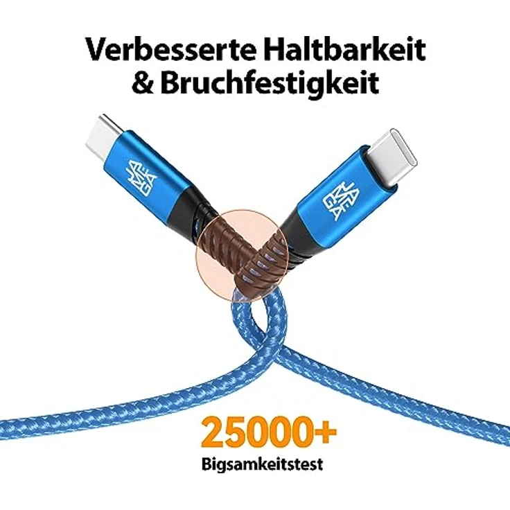 JAMEGA - USB Typ C Kabel Blau 0,5m | Fast Charge Sync für iPhone 15 Pro Max iPad Pro Air Samsung Macbook Tablets Huawei uvm. – Bild 5