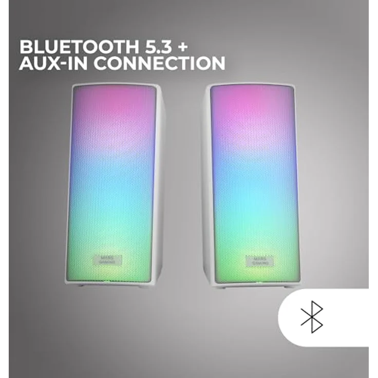 Mars Gaming MSRGB2, Bluetooth 5.3 Lautsprecher mit DSP Soundprozessor, 15W Leistung, dynamischer RGB-Beleuchtung, Full Mesh Front, kompakt, weiß, mit 3,5 mm Klinkenanschluss und USB-Anschluss – Bild 4