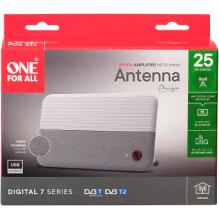One for All for All – 3G/4G/5G-blockfilter Verstärkte Zimmerantenne Digital-TV 4K Ultra HD An/Aus Anzeige (LED) 0 bis 25 km Reichweite Weiß SV9436-5G, bunt, 676300 – Bild 5