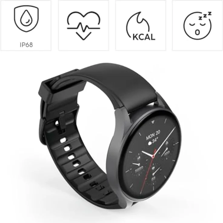 Hama Smartwatch 8900, GPS, AMOLED 1.43 Zoll, Telefonfunktion, Alexa, rund, Schwarz – Bild 2