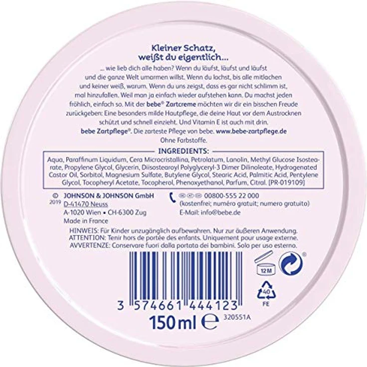 bebe Zartcreme, 150 ml - Körperpflege von Johnson et Johnson GmbH, Bebe Zartpflege, Frankreich – Bild 2