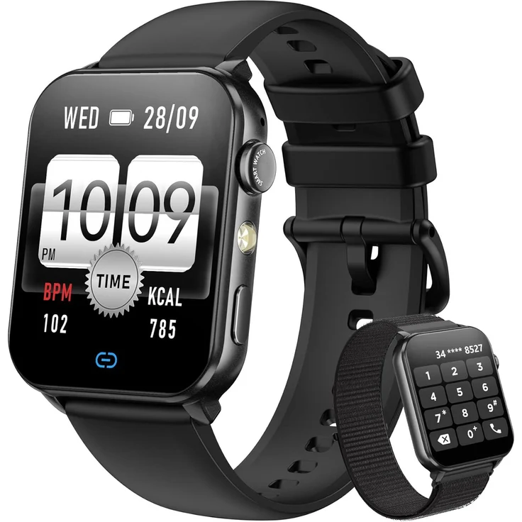Blackview Smartwatch, Fitness Uhr mit Herzfrequenz- und Schlafmonitor, Bluetooth Anrufe, LED Taschenlampe, 2 Armbänder, 20 Sportmodi