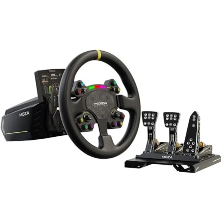 Moza Racing MOZA RS V2 Lenkrad, Rund - Leder (33 cm), originalgetreu im Racing-Look, integrierte Schaltanzeige, Schnellverschluss - Aluminium/Carbon – Bild 4