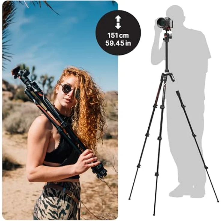 Manfrotto MKBFRLA-BH Befree Advanced Alpha Reisestativ QPL (Klemmverschluss), inkl. Kugelkopf und Tasche, speziell für Sony Kameras, Aluminium (Traglast: 8kg, Packmaß: 40cm, Gewicht: 1,59kg) – Bild 2