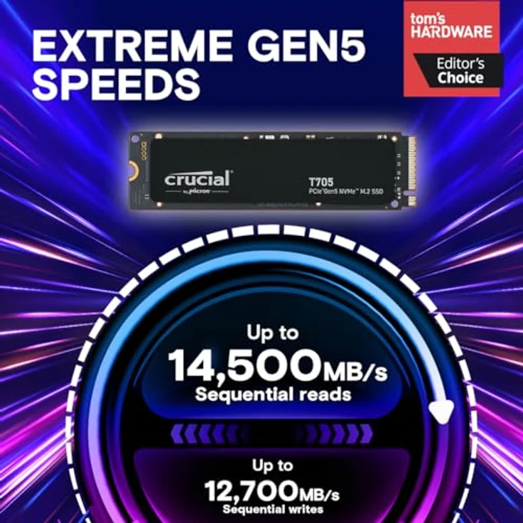 Crucial T705 2TB SSD PCIe Gen5 NVMe M.2 Interne SSD (Neu 2024), bis zu 14.500MB/s, Microsoft DirectStorage, PCIe 3.0 & 4.0 abwärtskompatibel, Solid State Drive - CT2000T705SSD3 – Bild 2