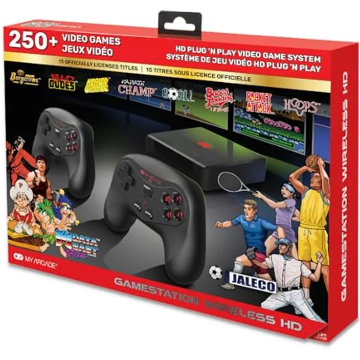MyArcade MY ARCADE DGUNL-4144, Spielkonsole mit 250 Retro-Videospielen und 2 kabellosen Controllern, Schwarz