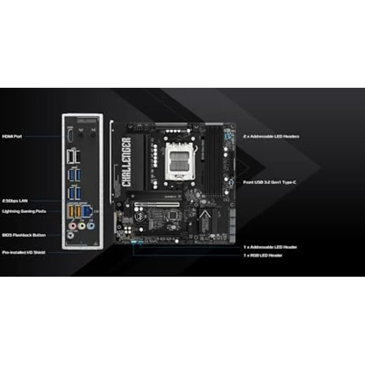 ASRock B850M Challenger AM5, mATX Mainboard mit HDMI/DP, 8+1+1 Phasen Power Delivery, DDR5 bis 8000+ (OC), PCIe 5.0, Realtek 2.5G LAN – Bild 3