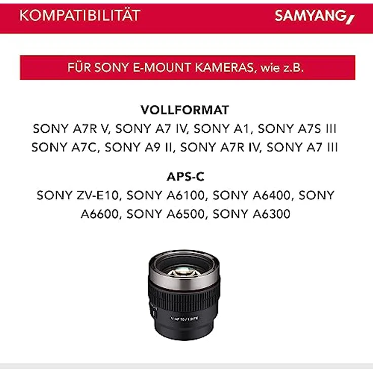 Samyang V-AF 75mm T1,9 FE für Sony E, Videoobjektiv, Auto Fokus Objektiv, Cine Lens 8K Unterstützung, Anamorphic kompatibel, Custom Switch und Custom Button – Bild 5