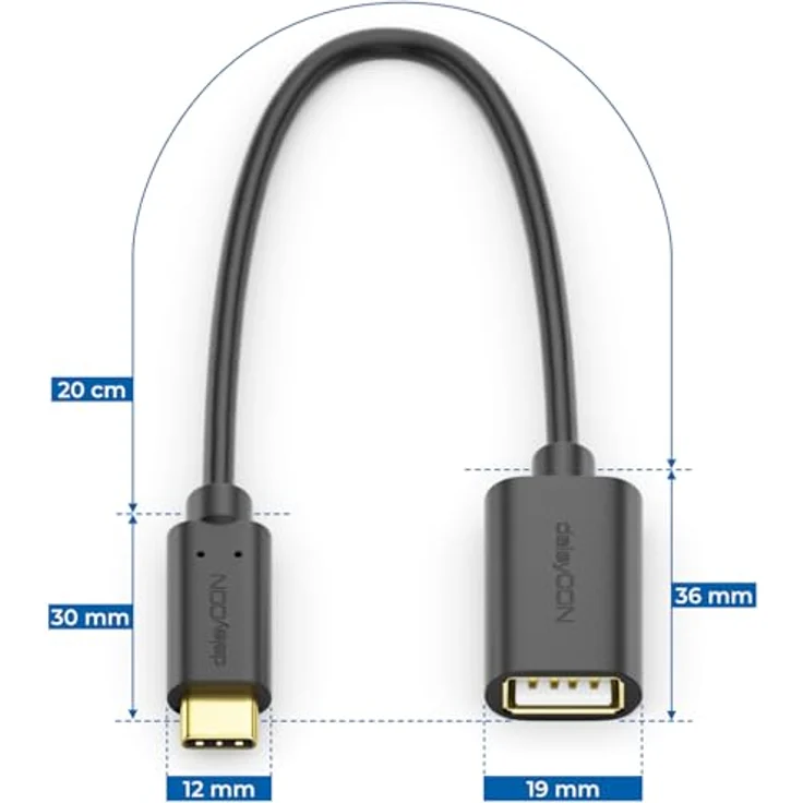 deleyCON Adapter USB C auf USB A - OTG, 0,2m Datenkabel mit 480 MBit/s, Schwarz, kompatibel mit iPhone 16 Pro Max, iPad Pro, MacBook, Galaxy S24/S23/S22 und mehr – Bild 7