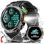 LaNikar Smartwatch Herren mit Telefonfunktion, 3ATM Wasserdicht, Militär Smartwatch mit LED Taschenlampe, 1,45" Robuste Outdoor Uhren, 110+ Sportmodi Fitnessuhr - Schwarz
