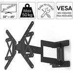 Hama TV Wandhalterung schwenkbar, neigbar, extra langer Arm (TV Wandhalterung 32-65 Zoll, VESA 100x100 bis VESA 400x400, bis 50kg, ultra slim, ausziehbare Halterung, mit fischer-Dübeln) schwarz