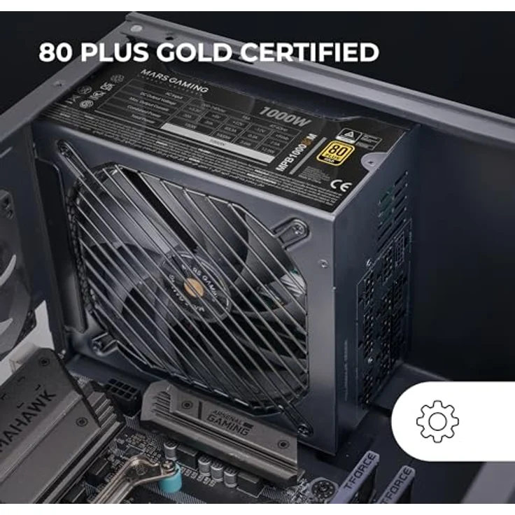 Mars Gaming MPB1000SIM, Vollmodulares ATX-Netzteil 1000W, 80Plus Gold, 7 Jahre Garantie, SI Extreme Silence Lüfter 140mm, ATX 3.1 und PCIe 5.1, Schwarz – Bild 5