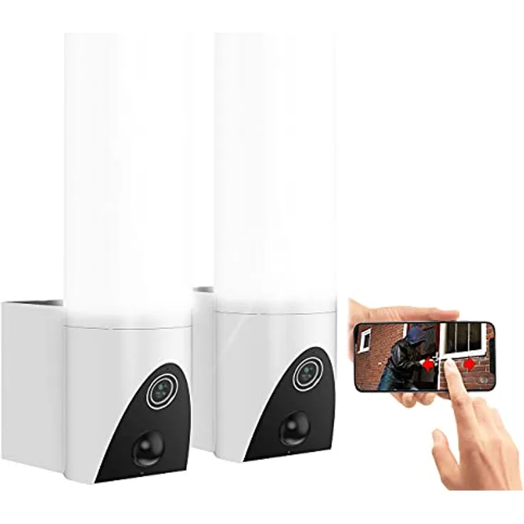 VisorTech Aussenlampe mit Kamera: 2er-Set LED-Außenwandleuchte & WLAN-Full-HD-Kamera, PIR, App, IP65 (Lampe mit Kamera WLAN, LED Lampe mit Kamera, Außenbeleuchtung Bewegungsmelder)