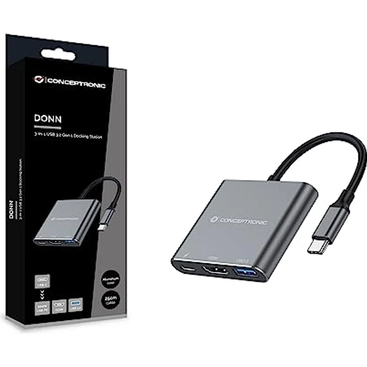 Conceptronic DONN18G 3-in-1 USB 3.2 Gen 1 Dockingstation, HDMI, USB 3.0, 100W USB PD, Grau, 4K Ultra HD – Bild 2
