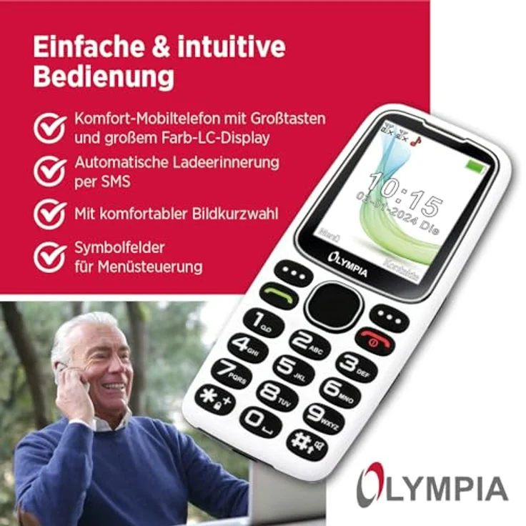 Olympia Star Seniorenhandy | Komfort-Mobiltelefon mit Großtasten | Farb-LC-Display | SOS-Taste | Bluetooth | MicroSD Slot | Taschenlampe | Weiß – Bild 4