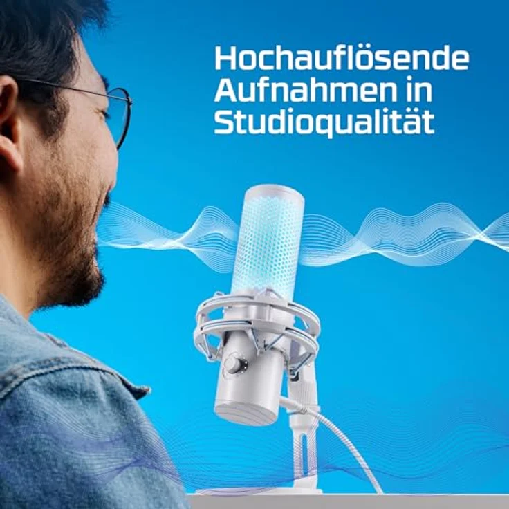 HP HyperX QuadCast 2, USB Mikrofon in Grau mit 24-Bit/96kHz Recording, Tap-to-Mute-Sensor und abnehmbaren Shock-Mount – Bild 5