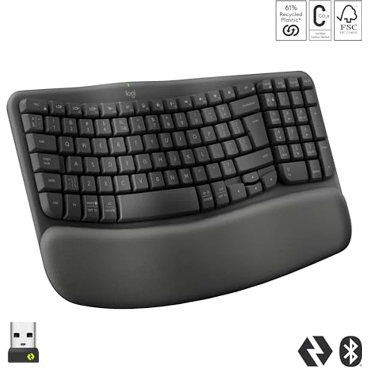 Logitech Wave Keys kabellose ergonomische Tastatur - Grafit, Belgisches AZERTY-Layout – Bild 2