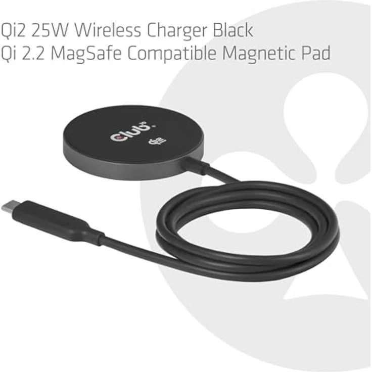 club3D Qi2 Induktions-Ladegerät CAC-3027, 25W USB-C Schnellladegerät in Schwarz mit Sicherheitsmerkmalen – Bild 3