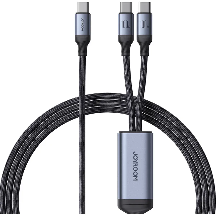 Joyroom Speedy Serie SA21-1T2, 2-in-1 USB-C zu 2x USB-C Kabel, 100W Schnellladung, 1,5 m, Schwarz