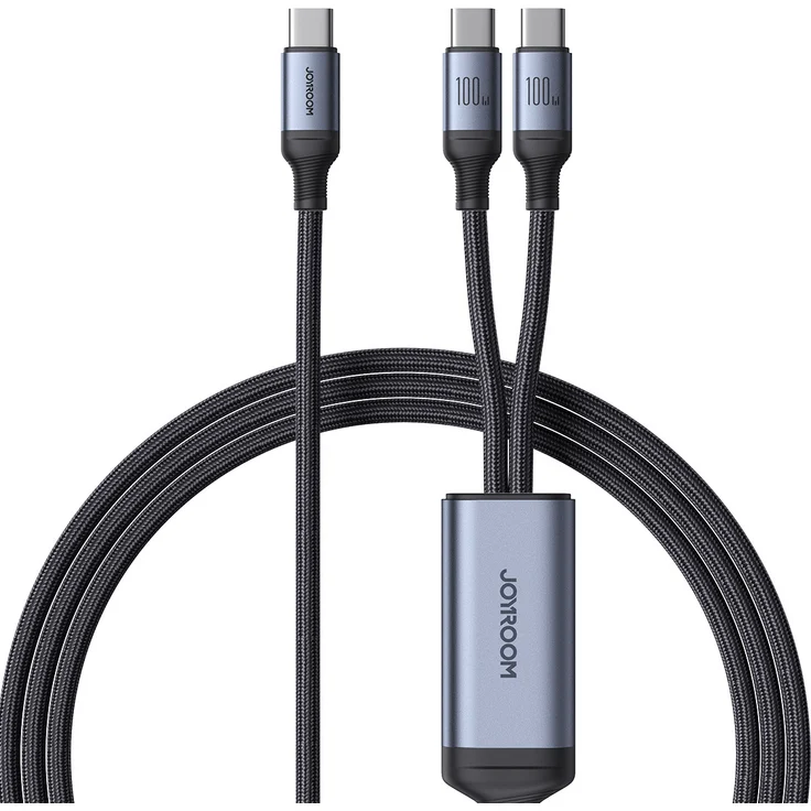Joyroom Speedy Serie SA21-1T2, 2-in-1 USB-C zu 2x USB-C Kabel, 100W Schnellladung, 1,5 m, Schwarz