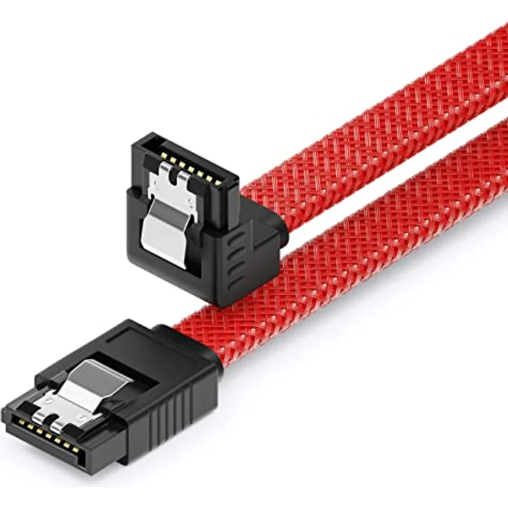 deleyCON 30cm SATA 3 Kabel Nylon 6 Gbit/s Datenkabel SATA III Anschlusskabel Serial ATA Verbindungskabel für Mainboard & Festplatte HDD SSD 1 S-ATA L-Stecker 90° Gewinkelt Rot - Preisvergleich – Bild 1