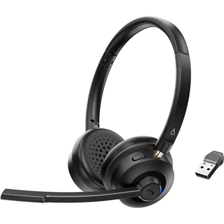 Creative Chat Wireless Headset, kabellos mit USB-C Dongle, Noise-Cancelling-Mikrofon, bis zu 55 h Akkulaufzeit, schwarz