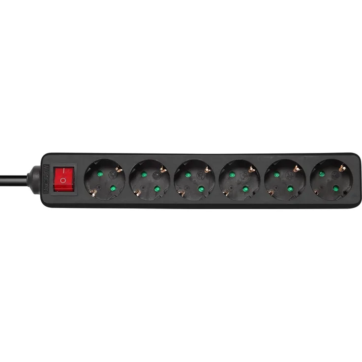 Deltaco GT-0660, Steckdosenleiste mit 6 AC-Ausgängen, Indoor, schwarzes Gehäuse, 1,5 m Kabel, CEE 7/7 Anschluss, Kindersicherung