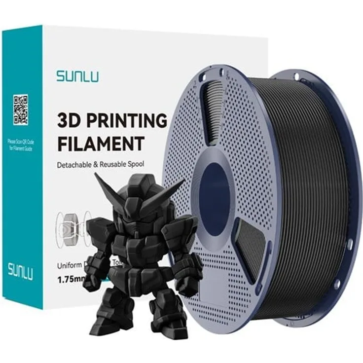 Sunlu PLA+ 2.0 Filament, 1,75 mm Durchmesser, hohe Fließfähigkeit für zuverlässigen 3D-Druck, Schwarz