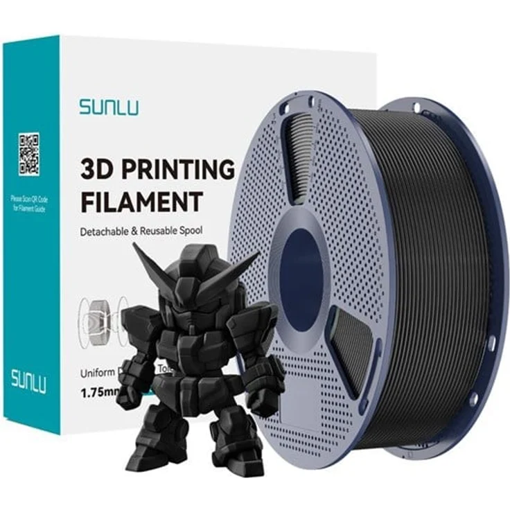 Sunlu PLA+ 2.0 Filament, 1,75 mm Durchmesser, hohe Fließfähigkeit für zuverlässigen 3D-Druck, Schwarz
