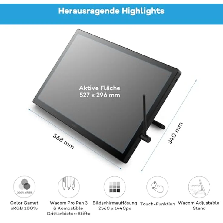 Wacom Cintiq 24 touch DTH246, Grafiktablett mit 24 Zoll Display und Touchscreen, Schwarz – Bild 5