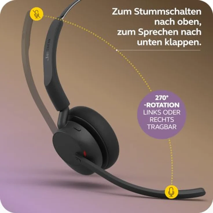Jabra Evolve3 45 Mono, LINK 390a, UC On Ear Headset, kabellos, Bluetooth®, leichtes Design, Schwarz – Bild 7
