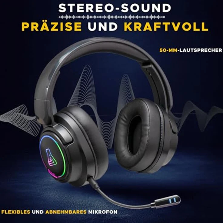 THE G-LAB Korp Iridium Kabelloses Gaming Headset 2,4 GHz & Bluetooth, 50-mm-Lautsprecher, Abnehmbares Mikrofon, 45H Akku, RGB, Kunstleder-Ohrpolster, Kompatibel mit PS5, PS4, PC, Switch, Android, iOS – Bild 2