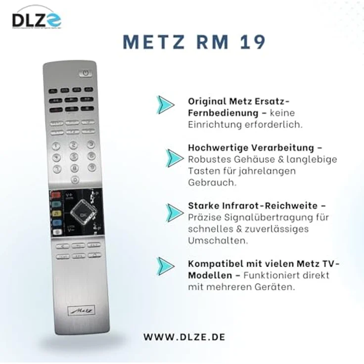 Metz RM19, Original-Fernbedienung für Metz TV-Geräte, sofort einsatzbereit, keine Programmierung nötig – Bild 2