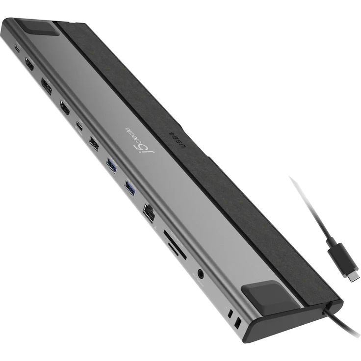 j5create Usb4 Triple 4K Display Dockingstation, kompatibel mit Thunderbolt 4, 40 Gbps, 3x 4K Monitore, 3x USB 3.2, USB-C Power Delivery bis 85W