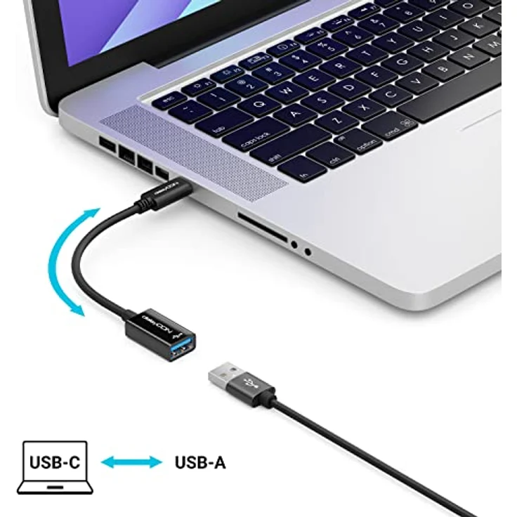 deleyCON USB-C auf USB-A Adapter Kabel, USB 3.0 OTG, kompatibel mit Notebook, Laptop, PC, Smartphone, iPhone 17/16/15, MacBook, iPad Mini, 17cm, schwarz – Bild 2