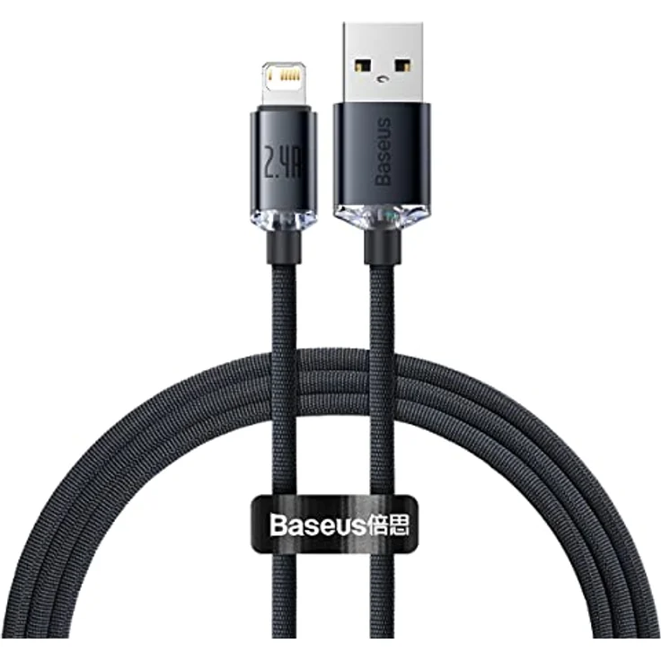 Baseus Crystal Shine Series USB-Kabel, 2.4A für schnelles Aufladen und Datenübertragung, 1.2m, schwarz – Bild 1