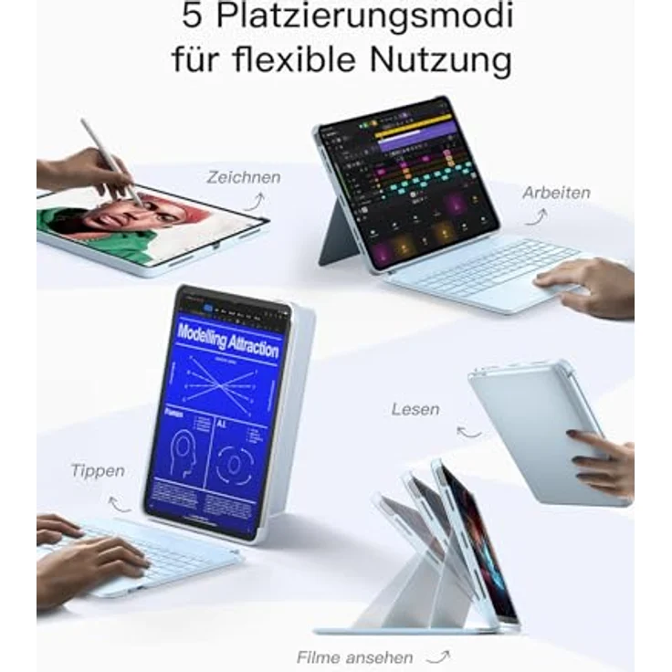 Inateck Tastatur Hülle Kompatibel mit iPad Air 13 Zoll (2024), iPad Pro 12.9 Zoll 6/5/4/3 Gen, Hoch-/Querformat Ständer, Abnehmbare Touchpad mit 7-Farbiger Hintergrundbeleuchtung, QWERTZ-Layout,KB04118 – Bild 3