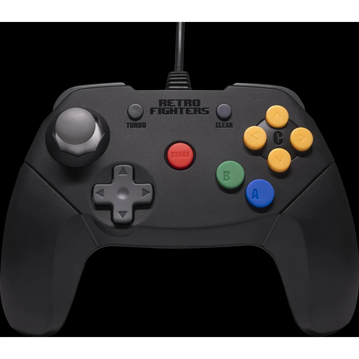Retro Fighters Brawler64, Wired Gaming Controller mit ergonomischem Design, reaktionsschnellem Analog-Stick und Turbo-Funktion, Schwarz