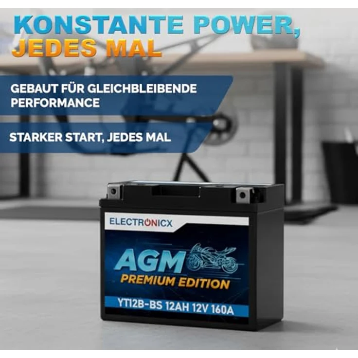 Electronicx YT12B-BS AGM Motorradbatterie 12Ah 12V, wartungsfrei, auslaufsicher, rüttelfest für Motorrad, Roller und Quad – Bild 4