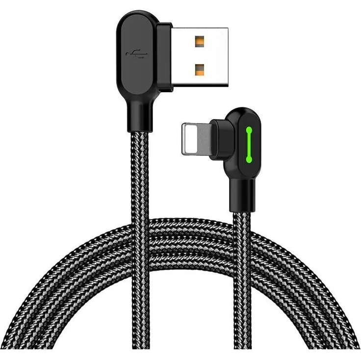 MCDODO CA-4674, LED Winkel USB auf Lightning Kabel, 0,5m, schwarz, hochflexibel, temperaturkontrolliert, ideal für Gamer