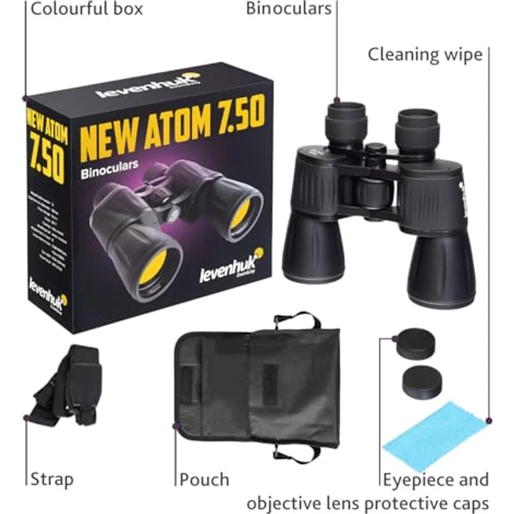 Levenhuk New Atom 7x50 Fernglas, 7-fache Vergrößerung, 50mm Objektiv, spritzwassergeschützt, ideales Reise- und Naturbeobachtungsfernglas – Bild 2