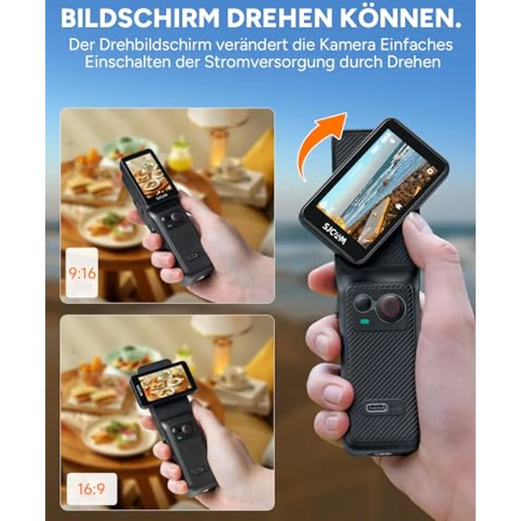 SJCAM C400 Actionkamera 4K, 7 Stunden Akkulaufzeit, 6-Achsen-Stabilisierung, dualer Touchscreen, 30m wasserdicht, Schwarz, inkl. 64GB Karte – Bild 5