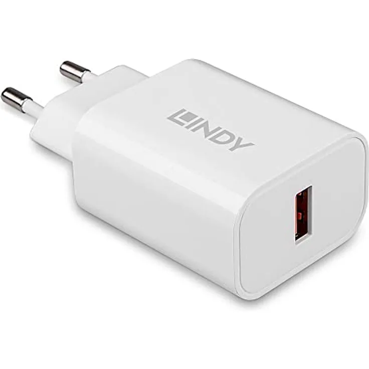 LINDY 73412 USB-Wandladegerät Typ A 18W, Fast Charging, kompaktes Design, weiß