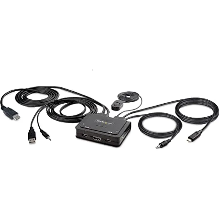 StarTech.com 2-Port Hybrid USB-C HDMI Kabel KVM-Switch, 4K 60Hz, Mini KVM mit 1,8 m USB-A/HDMI/Audio & 1,2 m USB-C int. Kabeln, Busbetrieben, Hotkey KVM Umschalter (C2-H46-UAC-CBL-KVM)