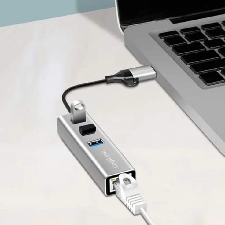 LogiLink USB3.2 Hub UA0440, 4-Port Konverter mit Gigabit Ethernet und Aluminiumgehäuse, silber – Bild 3