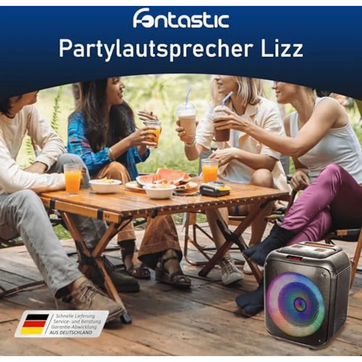 Fontastic Lizz Party-Lautsprecher Boxen Bluetooth, 60 W Soundbox, Karaoke Maschine mit Mikrofon, USB LED Leuchteffekten, Schwarz – Bild 2
