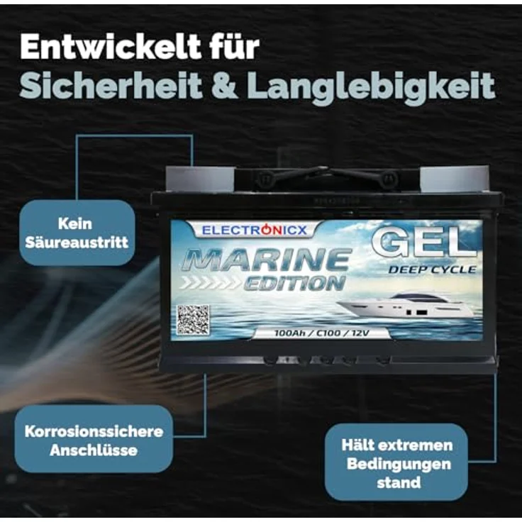 Electronicx Marine Edition GEL Batterie 100Ah 12V - wartungsfreie, zyklenfeste und auslaufsichere Bootsbatterie für Wohnmobil und Yacht – Bild 5