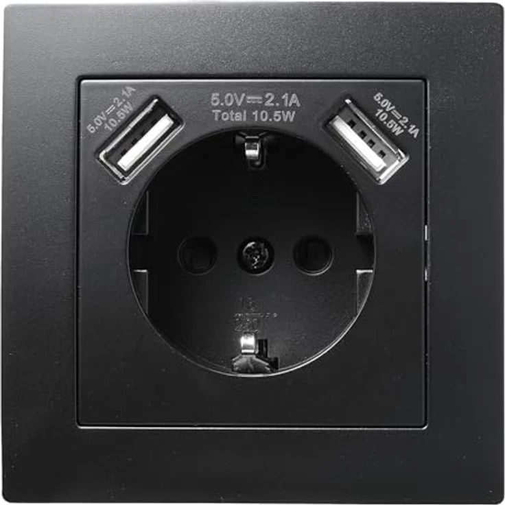 McPower Unterputz Schutzkontakt Steckdose + 2x USB-A 5V / 2,1A FLAIR, matt Schwarz - Deutsche Qualität, Einbau mit Einsteckschutz – Bild 1