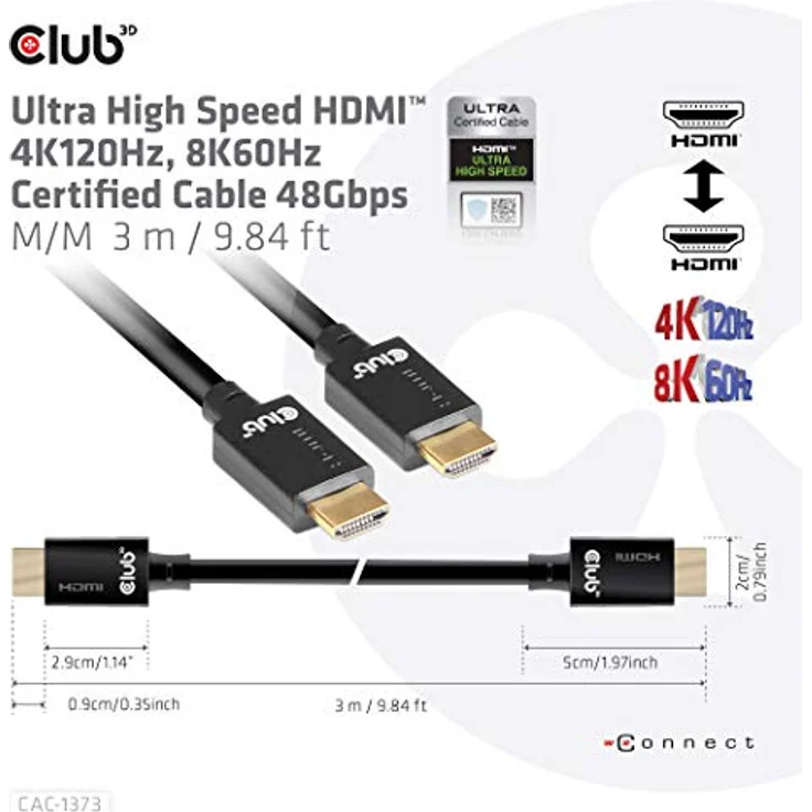 Club 3D Ultra High Speed HDMI 10K 120Hz Kabel 48Gbps 26AWG St.-St. 3m – Bild 3